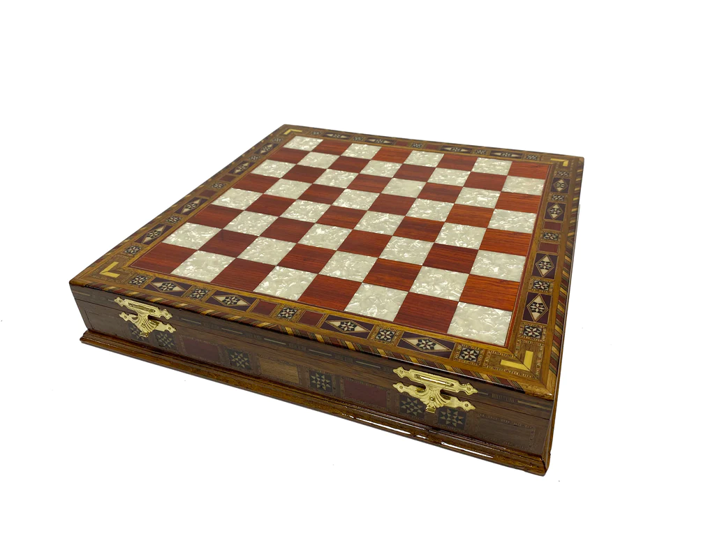 16.5 inch rosewood chess box (red squares)