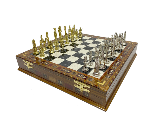 Customizable 16.5 Inch Rosewood Chess Box Set with Egyptian Chessmen (black squares)