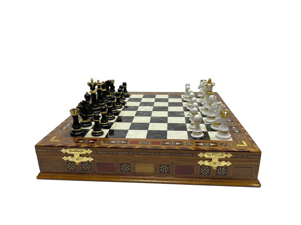 16.5 inch rosewood chess box set with legendary chessmen (black squares)