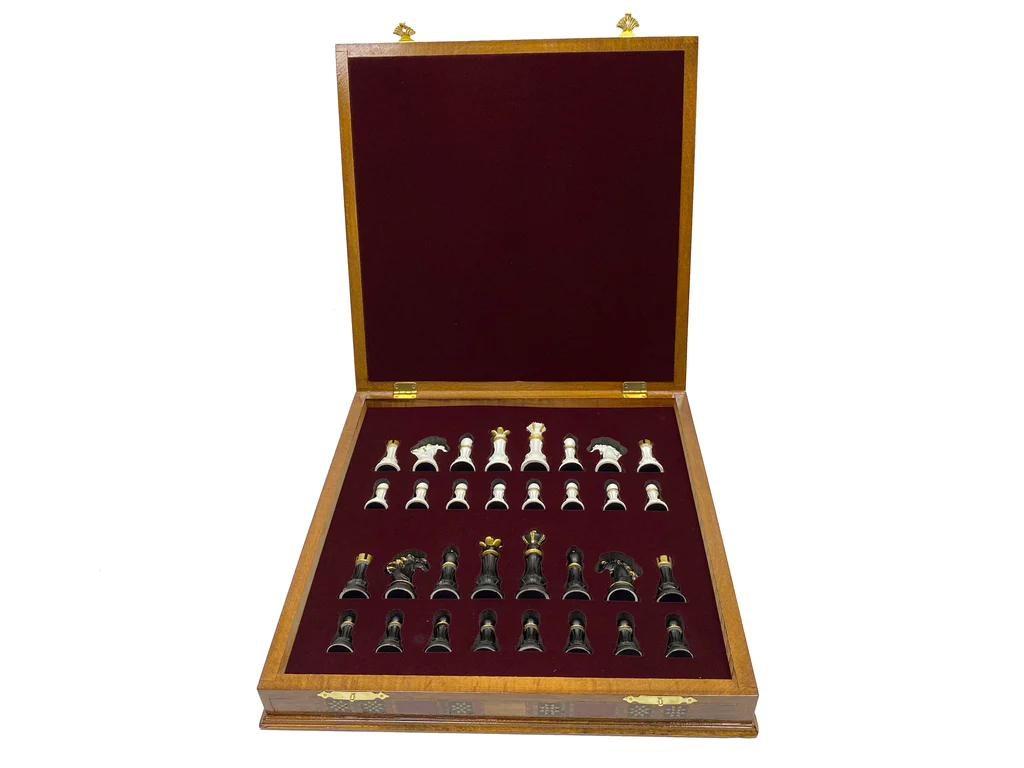 16.5 inch rosewood chess box set (open lid)