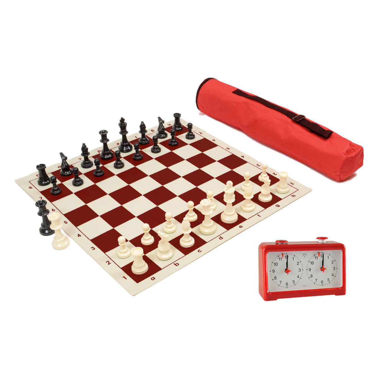 Archer Chess Set Combo with canvas bag & Diamond Quartz clock (red)