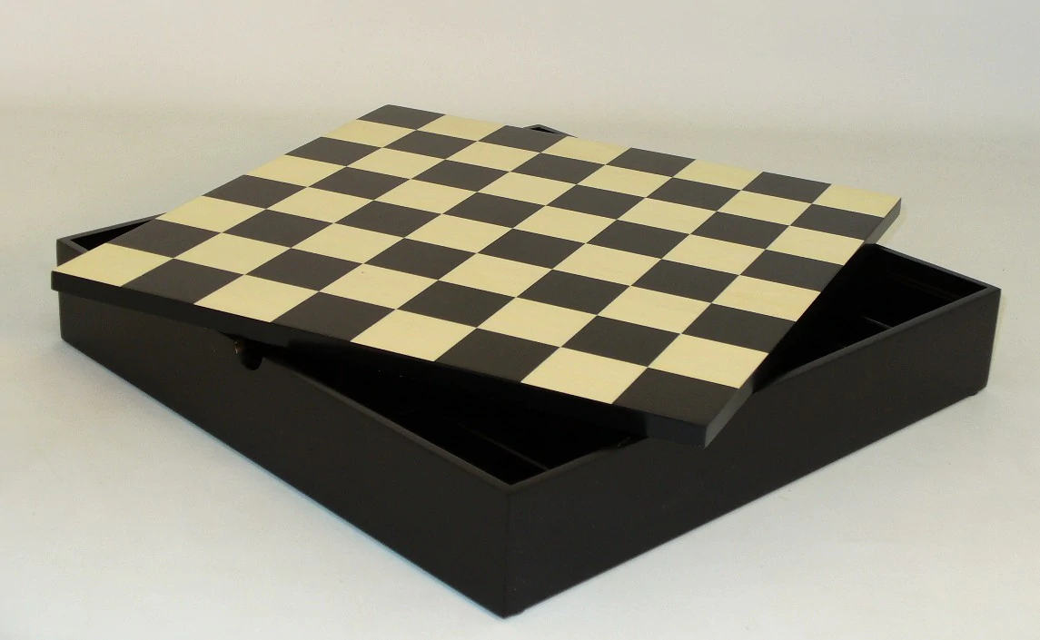 13.25 inch Black & Maple Chest Chess Board (1.5 inch Squares) open
