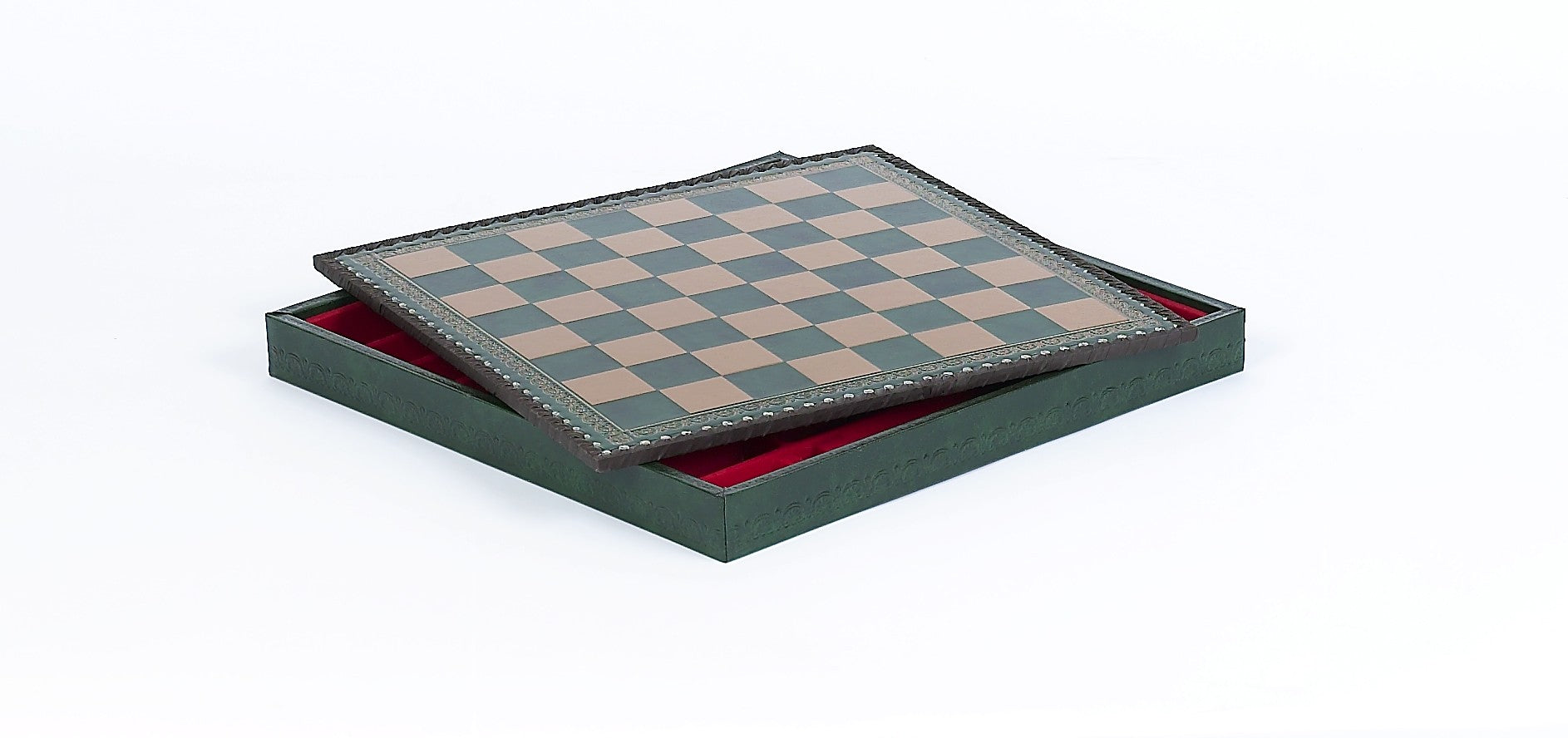 Green Leatherette Cabinet Chess Board (open)