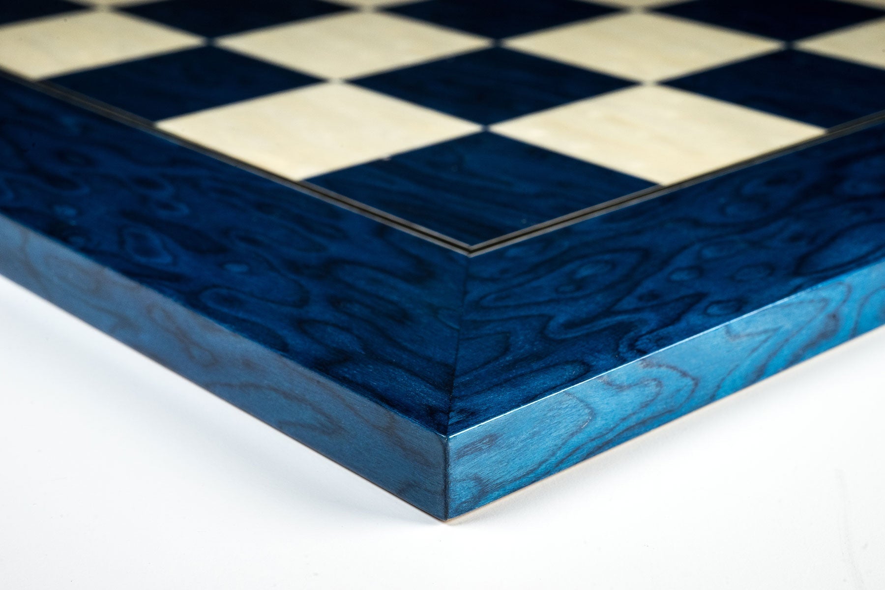15.5 inch Blue & Madrona Tan Inlaid veneer Chess Board (1.5 inch Squares)