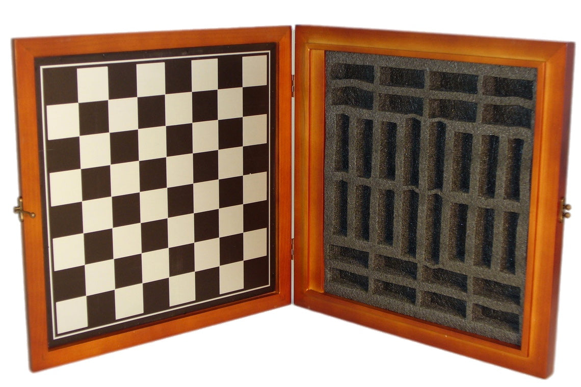 15.5 inch Cherry Stained Chest Chess Board inside