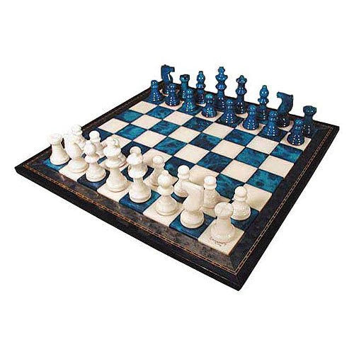 15 inch Scali Alabaster Chess Set in Wood Frame (Blue & White)