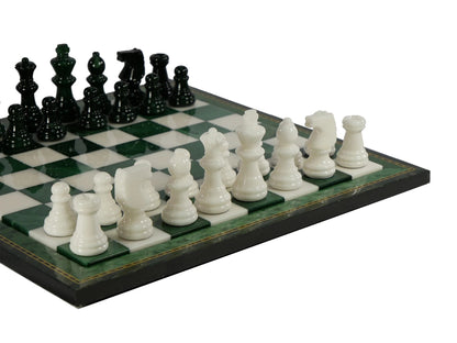 15 inch Scali Alabaster Chess Set in Wood Frame (Green & White)