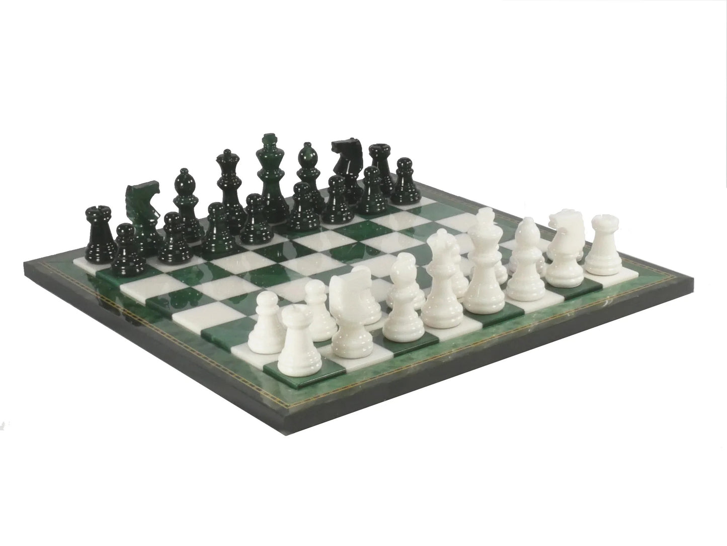 15 inch Scali Alabaster Chess Set in Wood Frame (Green & White)