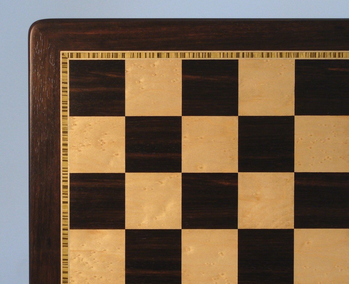 20.5 inch Ebony & Birdseye Maple Chess Board (2.2 inch Squares) closer