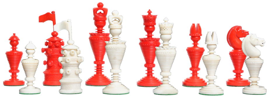 Anglo-Dutch Reproduction Luxury Bone Chess Pieces red & natural