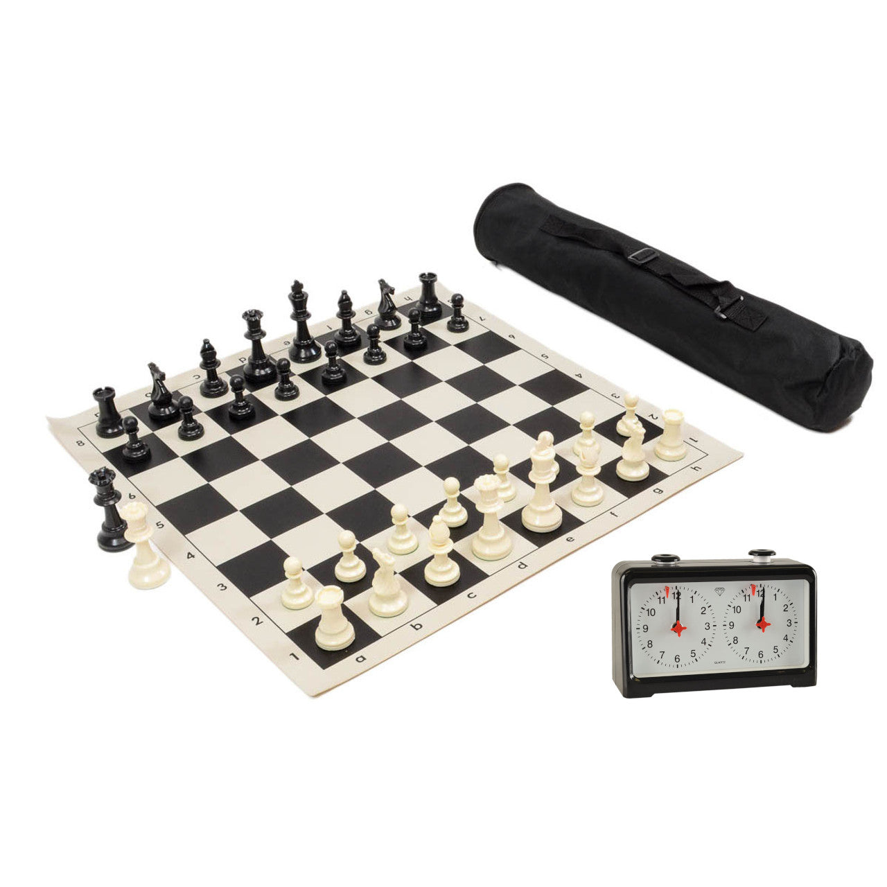 Archer Chess Set Combo with canvas bag & Diamond Quartz clock (black)