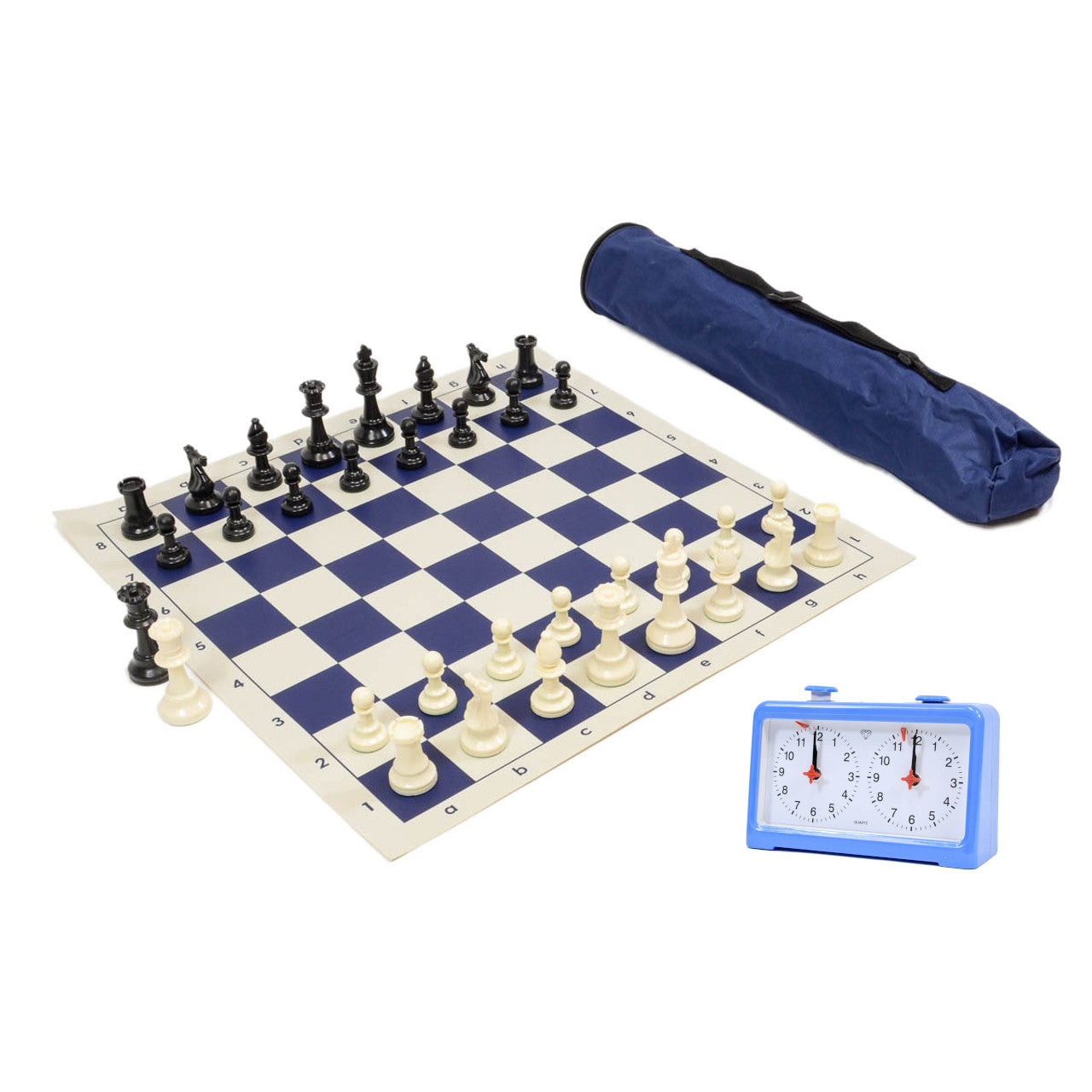 Archer Chess Set Combo with canvas bag & Diamond Quartz clock (blue)