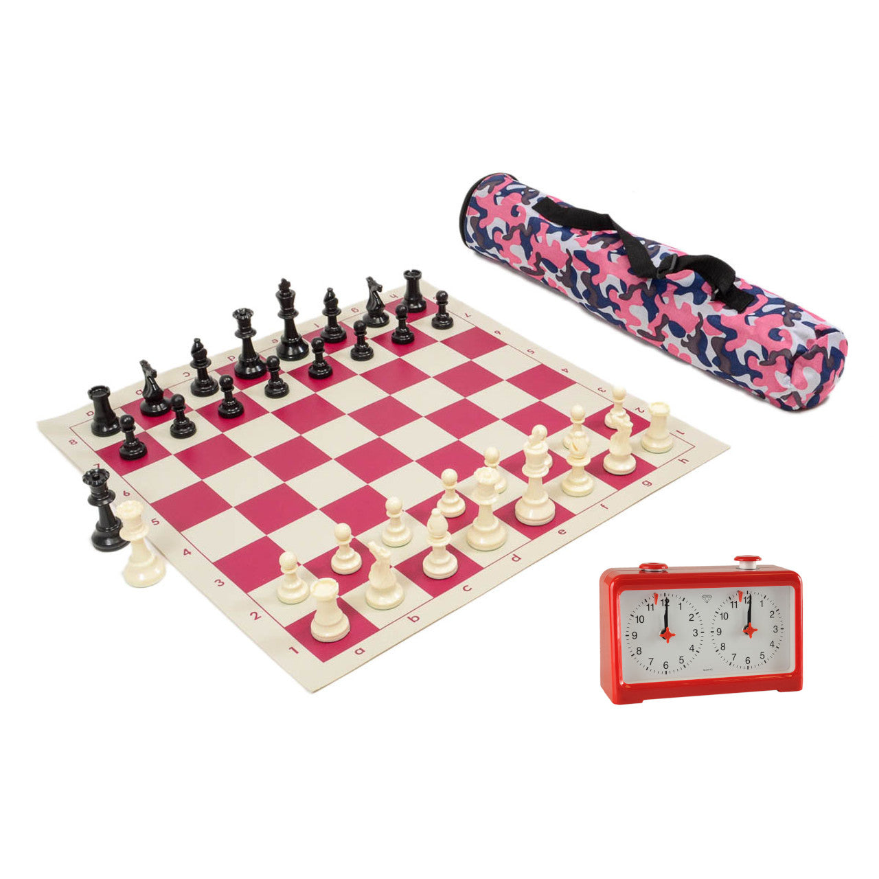 Archer Chess Set Combo with canvas bag & Diamond Quartz clock (camo pink)