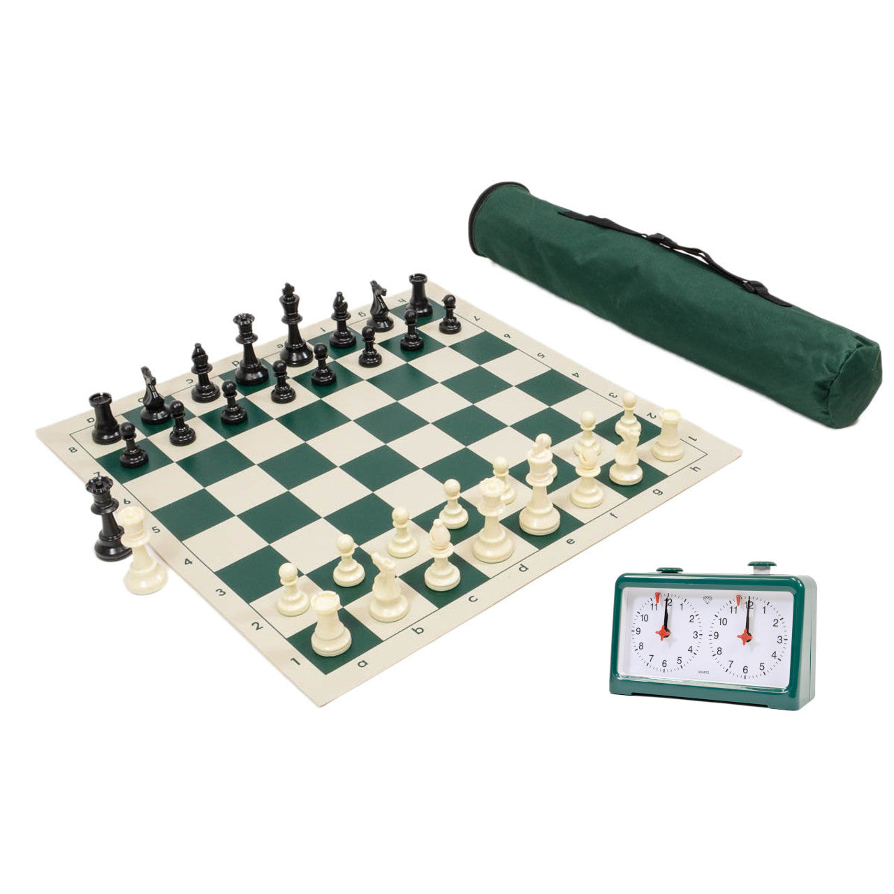 Archer Chess Set Combo with canvas bag & Diamond Quartz clock (green)