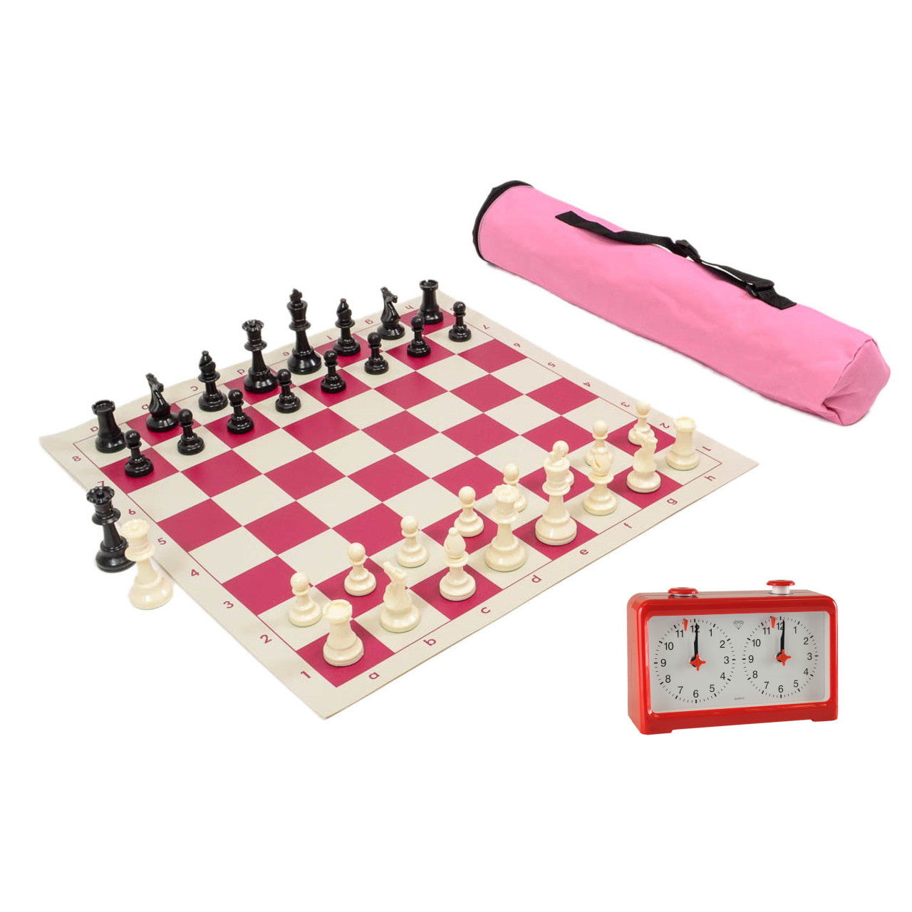 Archer Chess Set Combo with canvas bag & Diamond Quartz clock (pink)