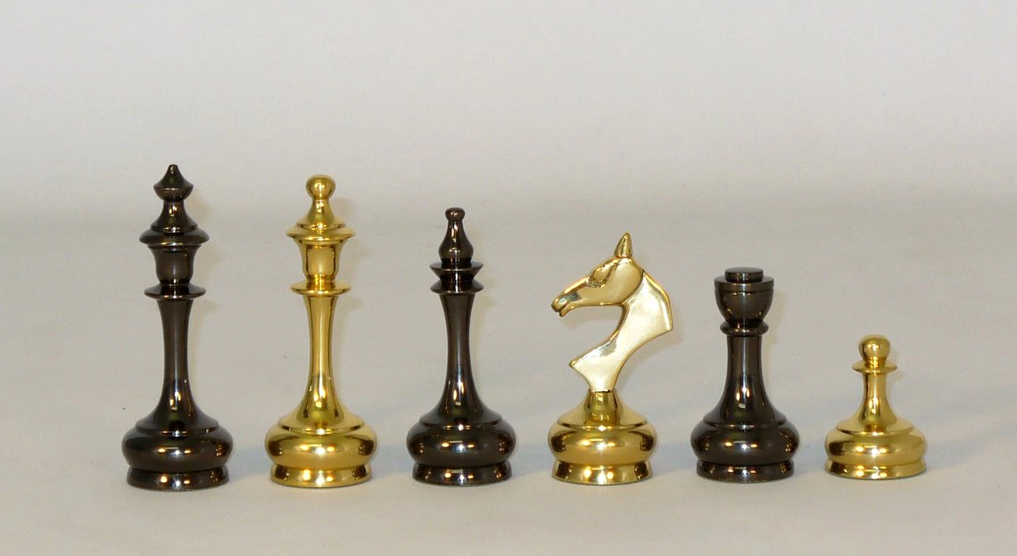 Brass Slim Staunton Chessmen