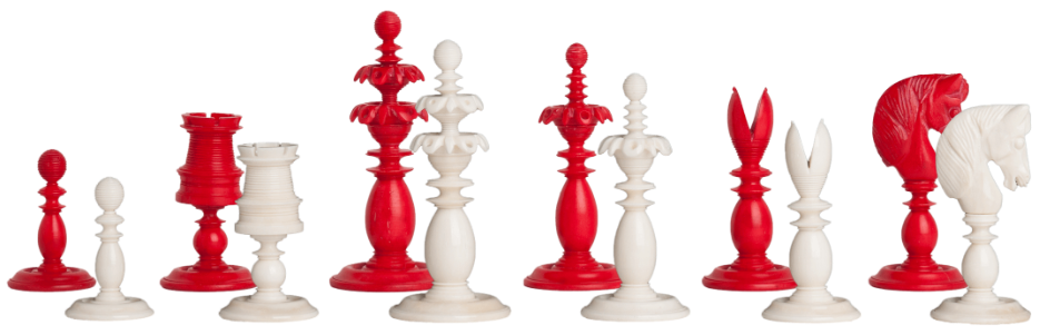 Calvert Luxury Bone Chess Pieces red and natural