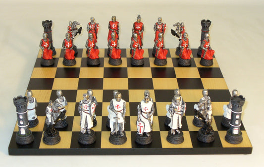Crusades Templar Knights Chessmen on Black/Maple Board Chess Set