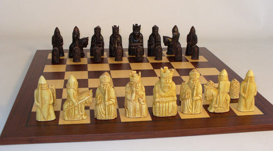 Isle of Lewis Chessmen on Dark Rosewood Board Chess Set