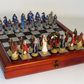 King Arthur Chessmen on Cherry Chest Chess Set