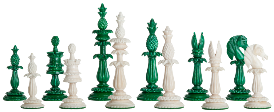 Lund Anglo-Indian Reproduction Luxury Bone Chess Pieces green and natural