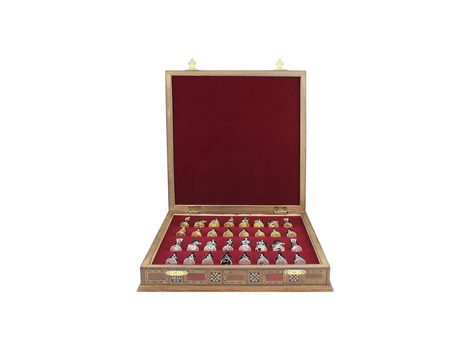 Uncustomized 10.8 Inch Rosewood Chess Box Set with Metal Roman Soldier Theme Pieces inside