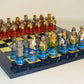 Painted Camelot Busts Acrylic Chessmen on Blue Lacquer Board Chess Set