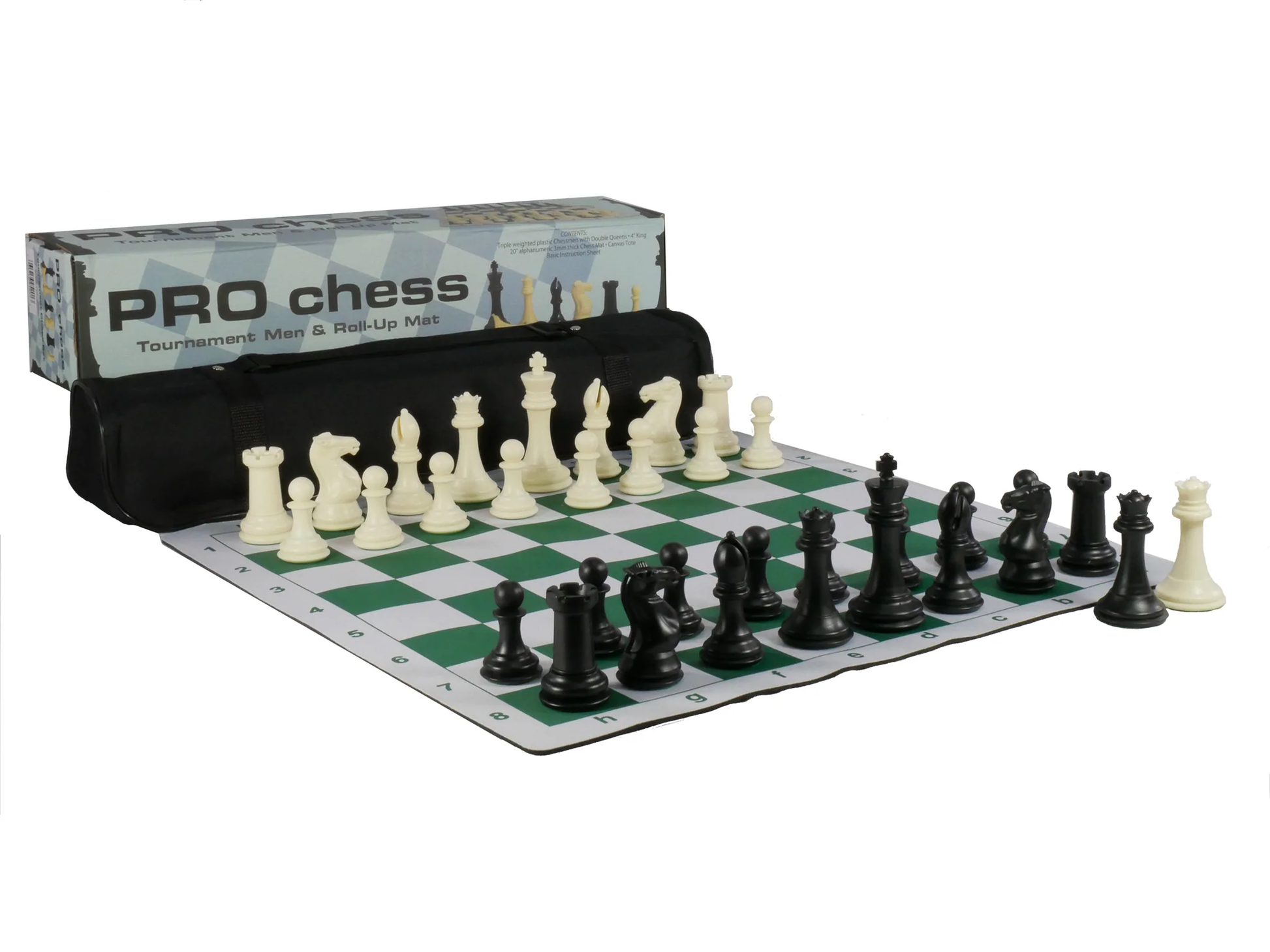 20 inch roll-up chess board with 4 inch plastic chessmen and tote bag