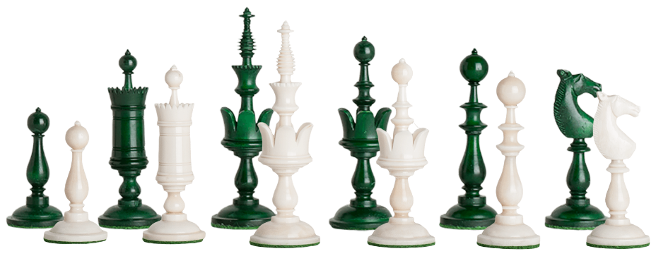 Selenus Luxury Bone Chess Pieces green & natural