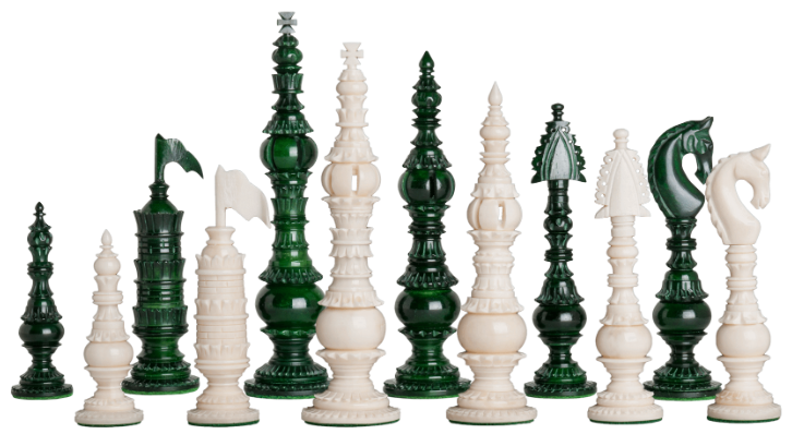 Vizagapatam Luxury Bone Chess Pieces green & natural