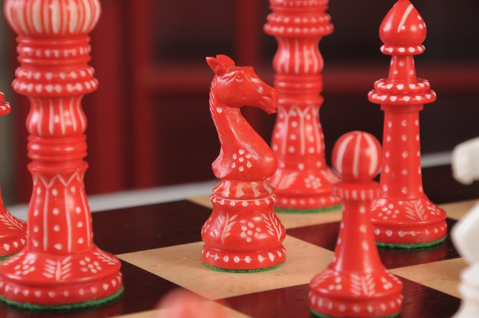 Worthington Luxury Bone Chess Pieces red