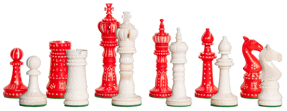 Worthington Luxury Bone Chess Pieces red & natural