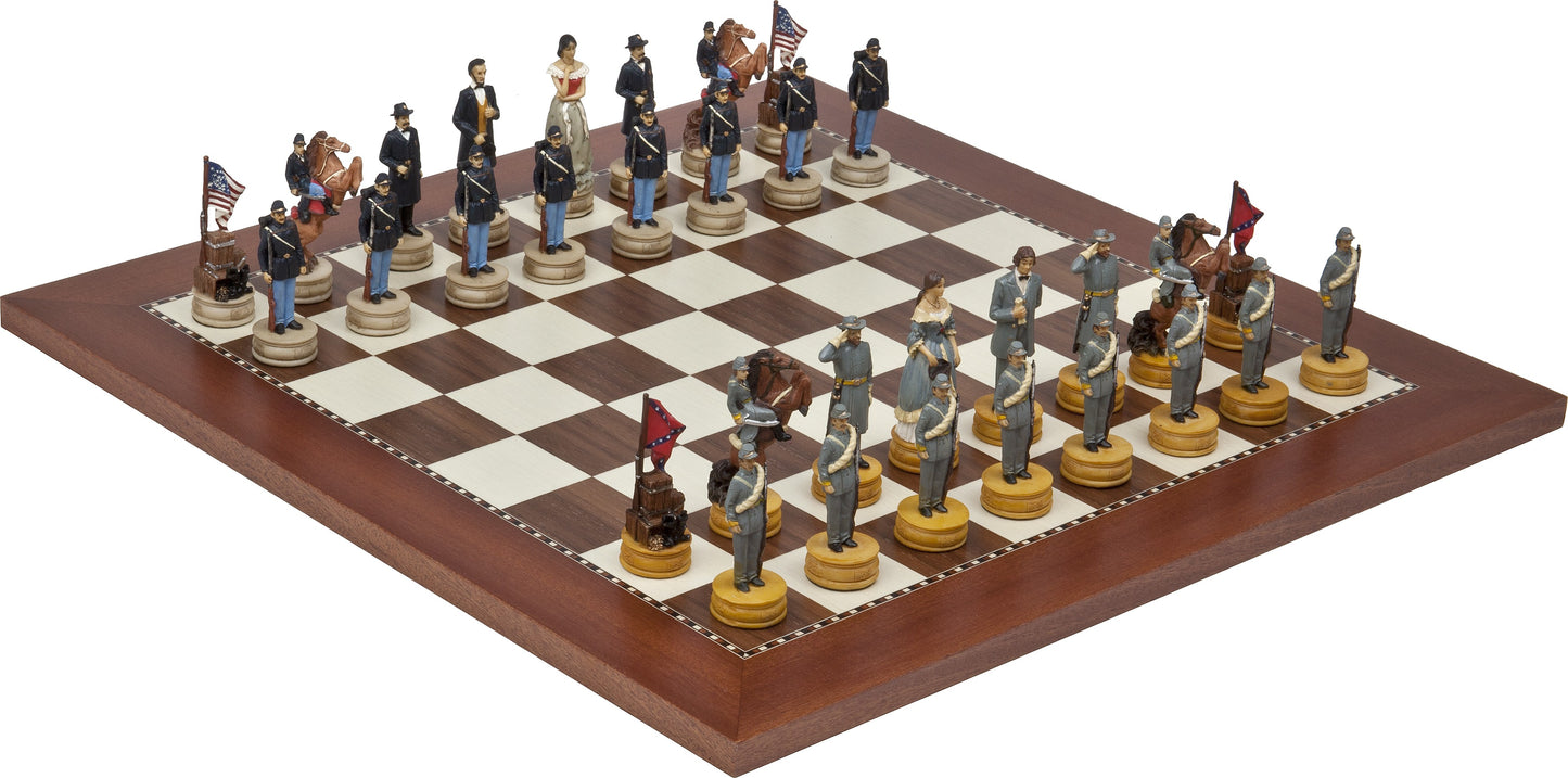 American Civil War Themed Chessmen & Champion Board Chess Set