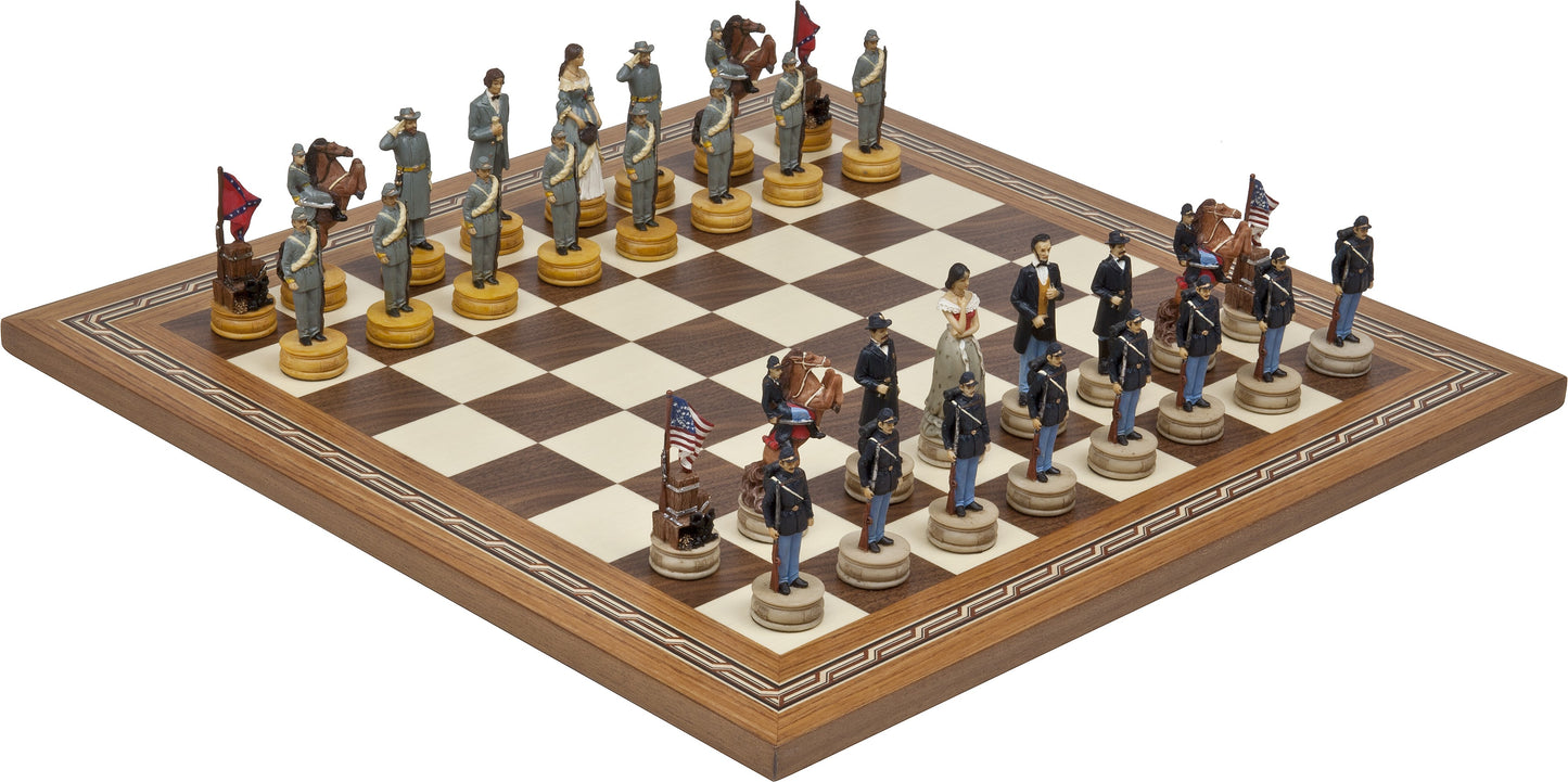 American Civil War Themed Chessmen & Mosaic Board Chess Set