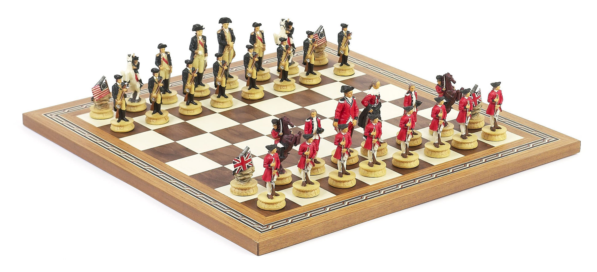 American War of Independence Themed Chessmen & Mosaic Board Chess Set