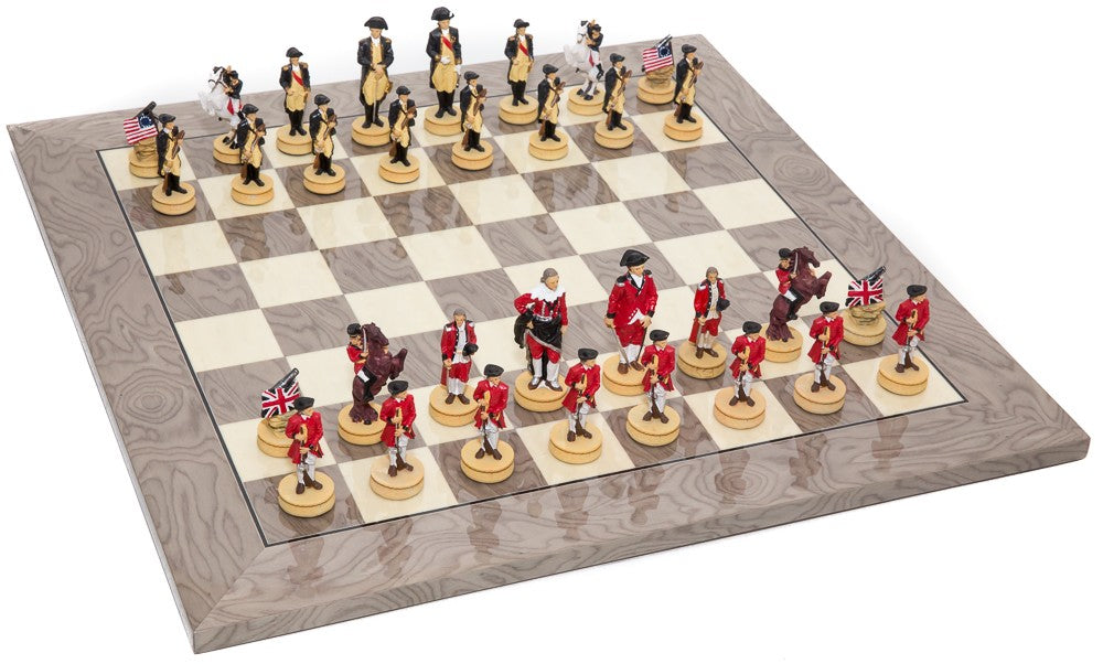 American War of Independence Themed Chessmen & Superior Board Chess Set