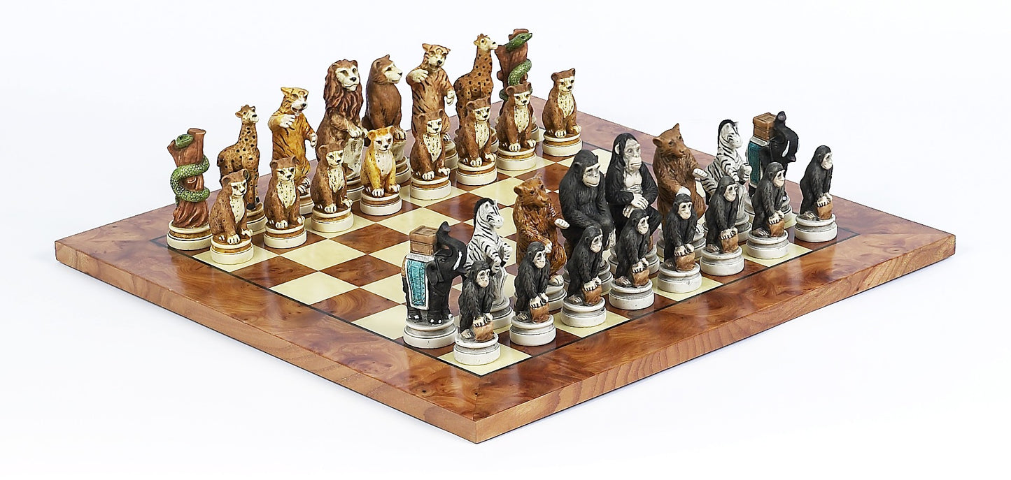 Animal Kingdom Themed Chessmen & Exotic Board Chess Set