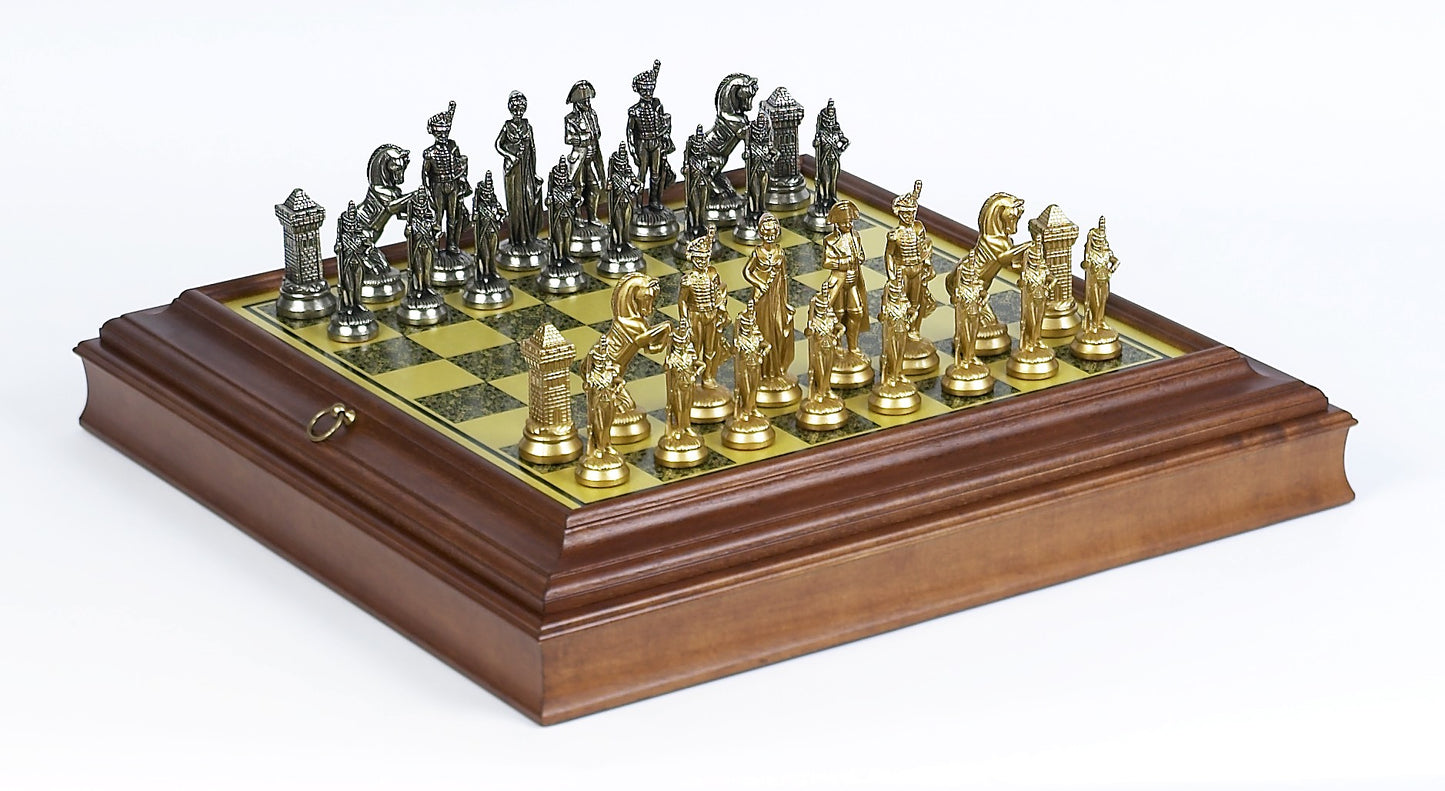 Brass Napoleon Themed Chessmen & Cabinet Board Chess Set