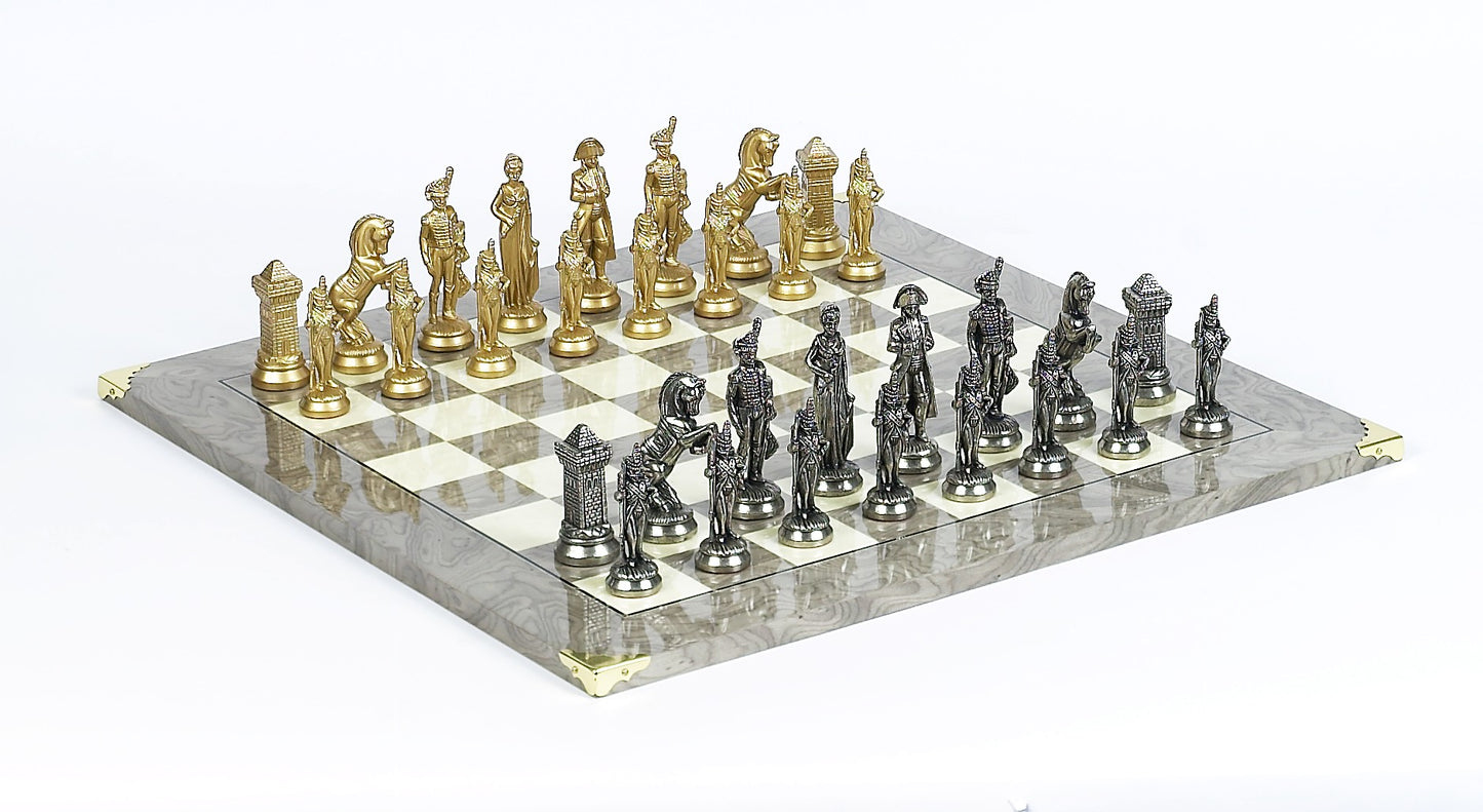Brass Napoleon Themed Chessmen & Superior Board Chess Set