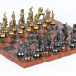 Brass Napoleon Themed Chessmen & Tooled Leatherette Board Chess Set