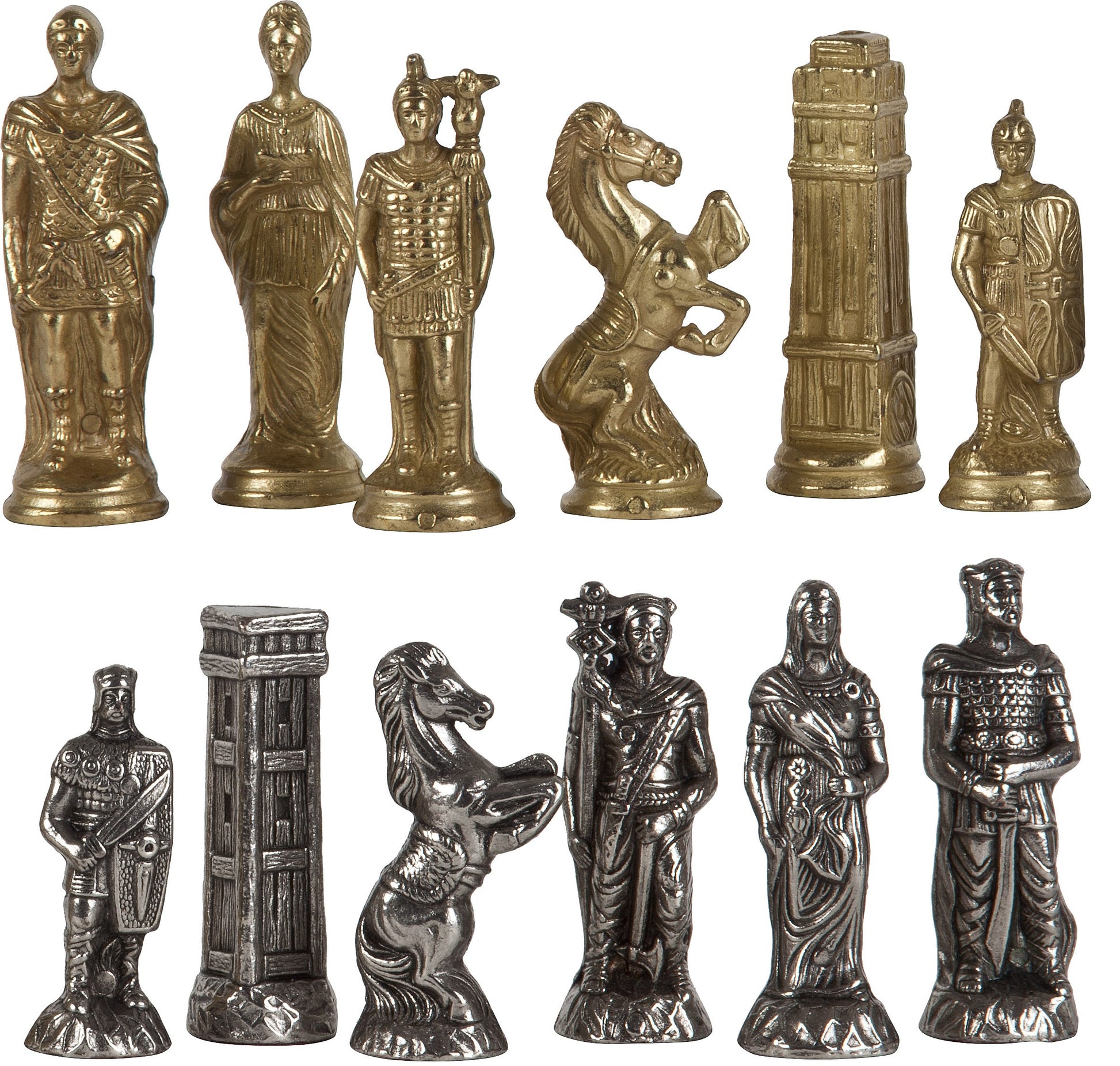 Brass Romans vs Barbarians Themed Chessmen