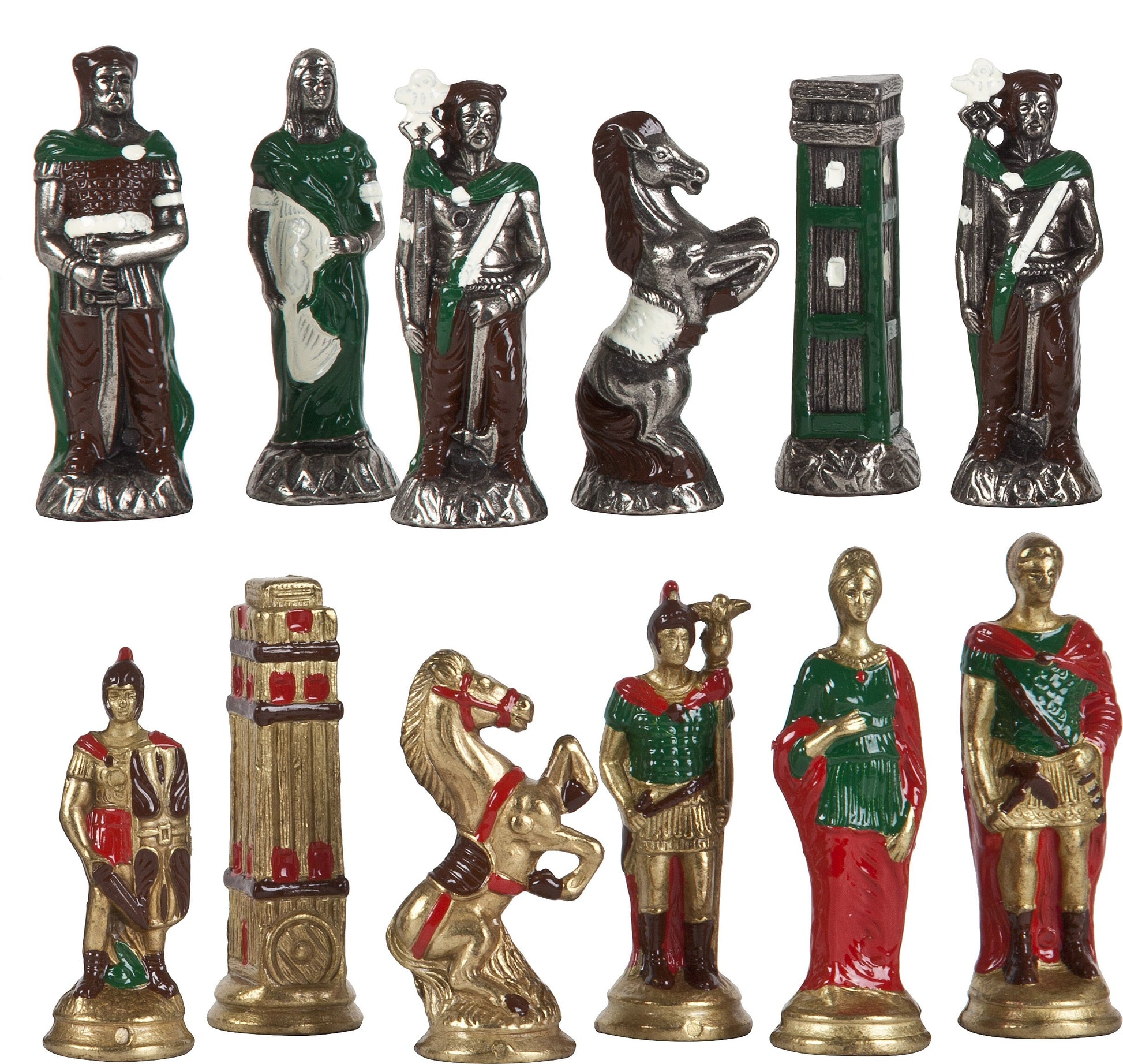 Painted Silver-plated Brass Romans vs Barbarians Themed Chessmen