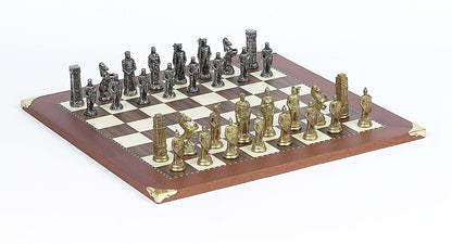 Brass Romans vs Barbarians Themed Chessmen & Champion Board Chess Set
