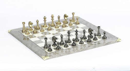 Brass Staunton Chessmen & Superior Board Chess Set