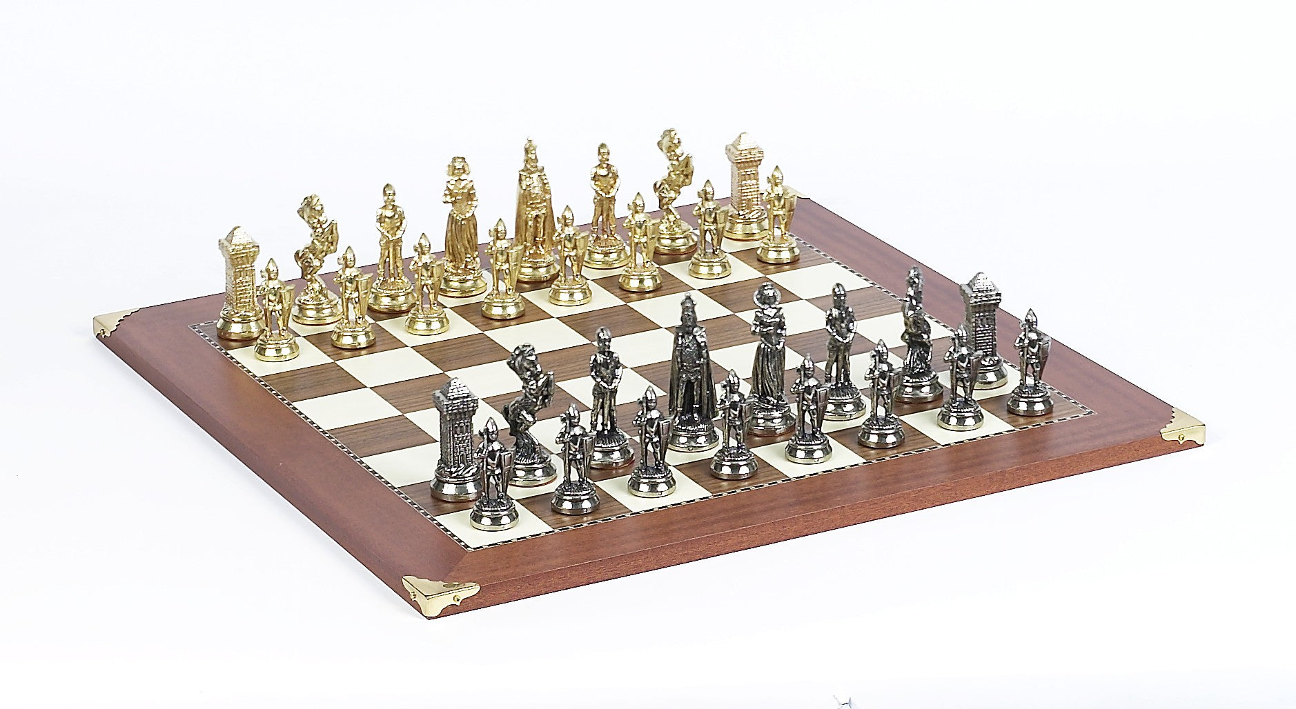 Brass Victorian Chessmen & Champion Board Chess Set