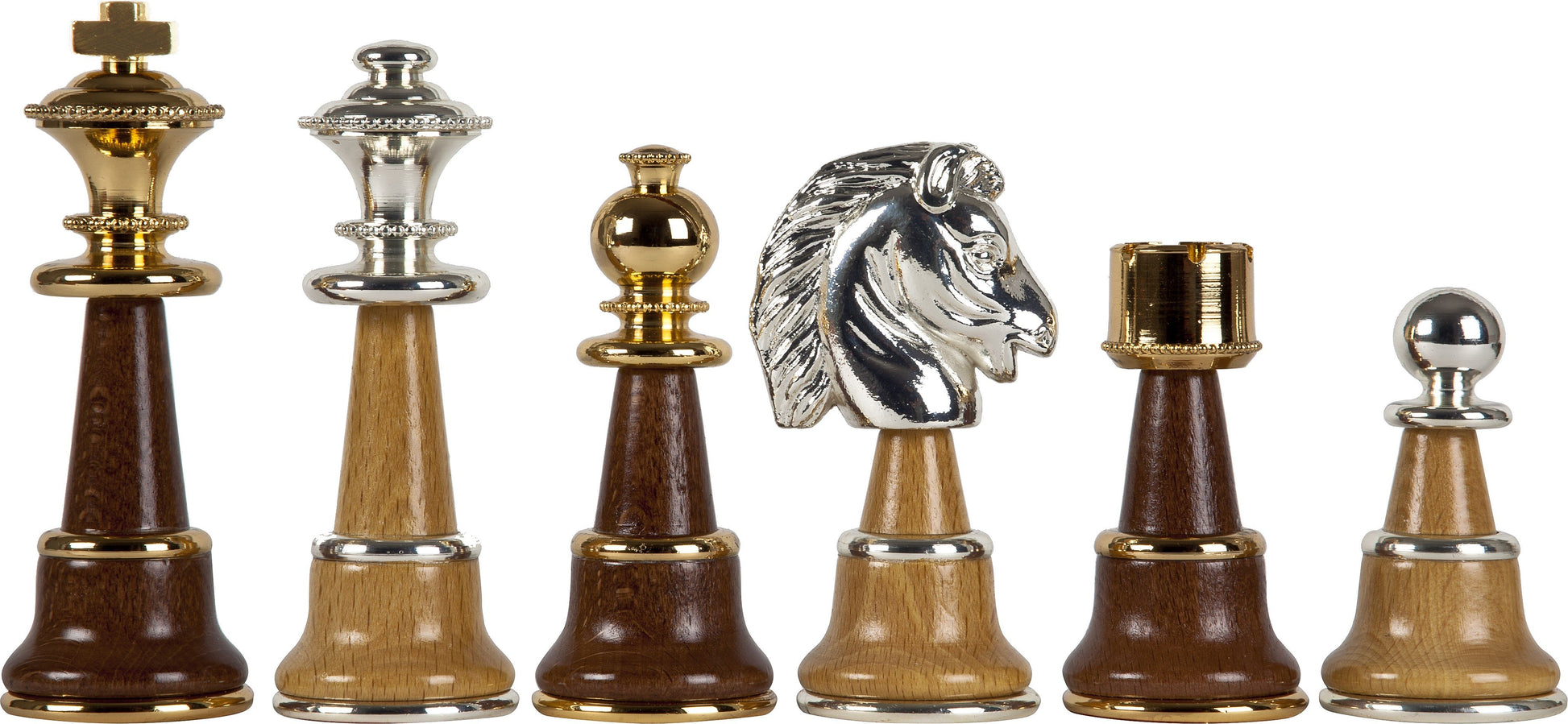 Champion Gold/Silver-Plated Brass Wood Chess Pieces