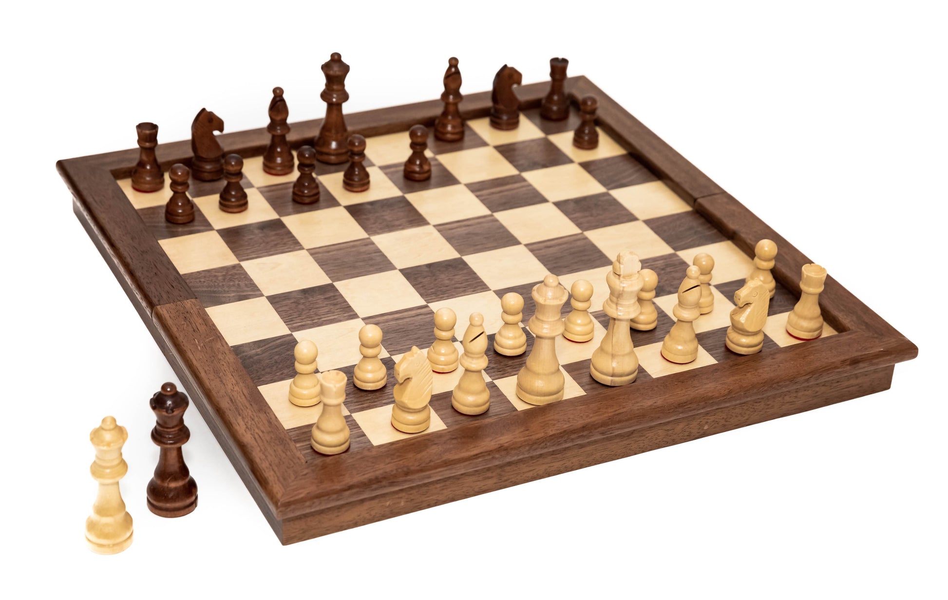 17.5 inch Deluxe Combo Folding Chess Set with Two Extra Queens open