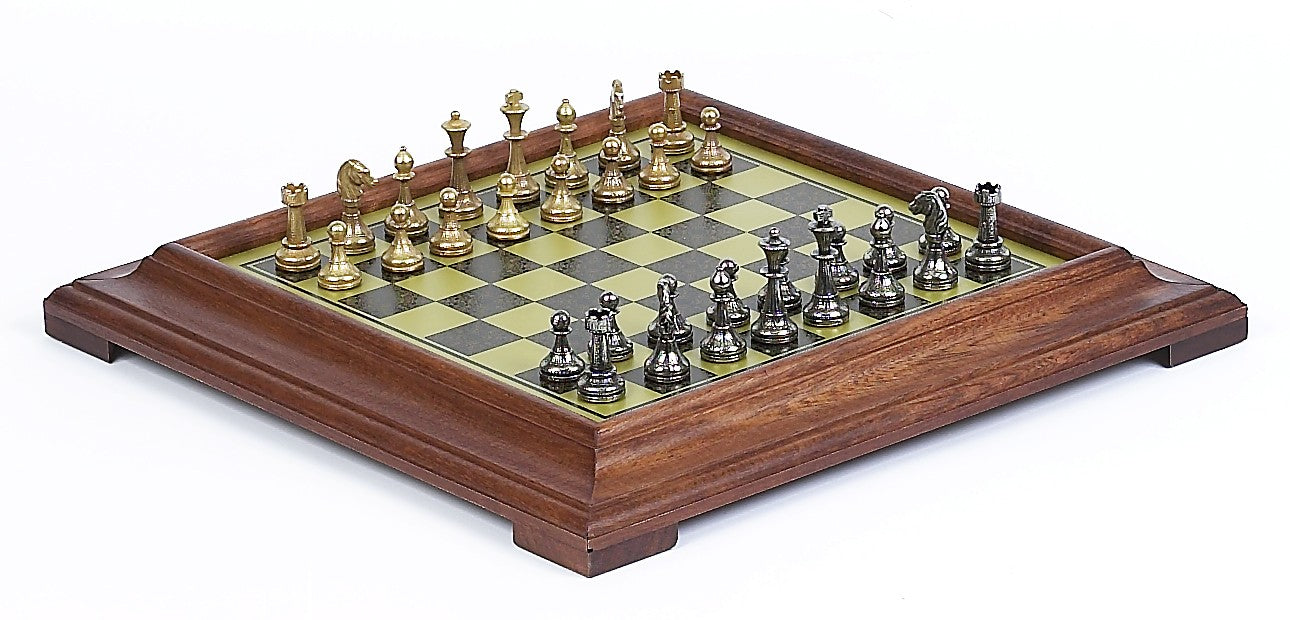 Silver plated Brass Florentine Staunton Chessmen & 14 inch Classic Pedestal Board Chess Set