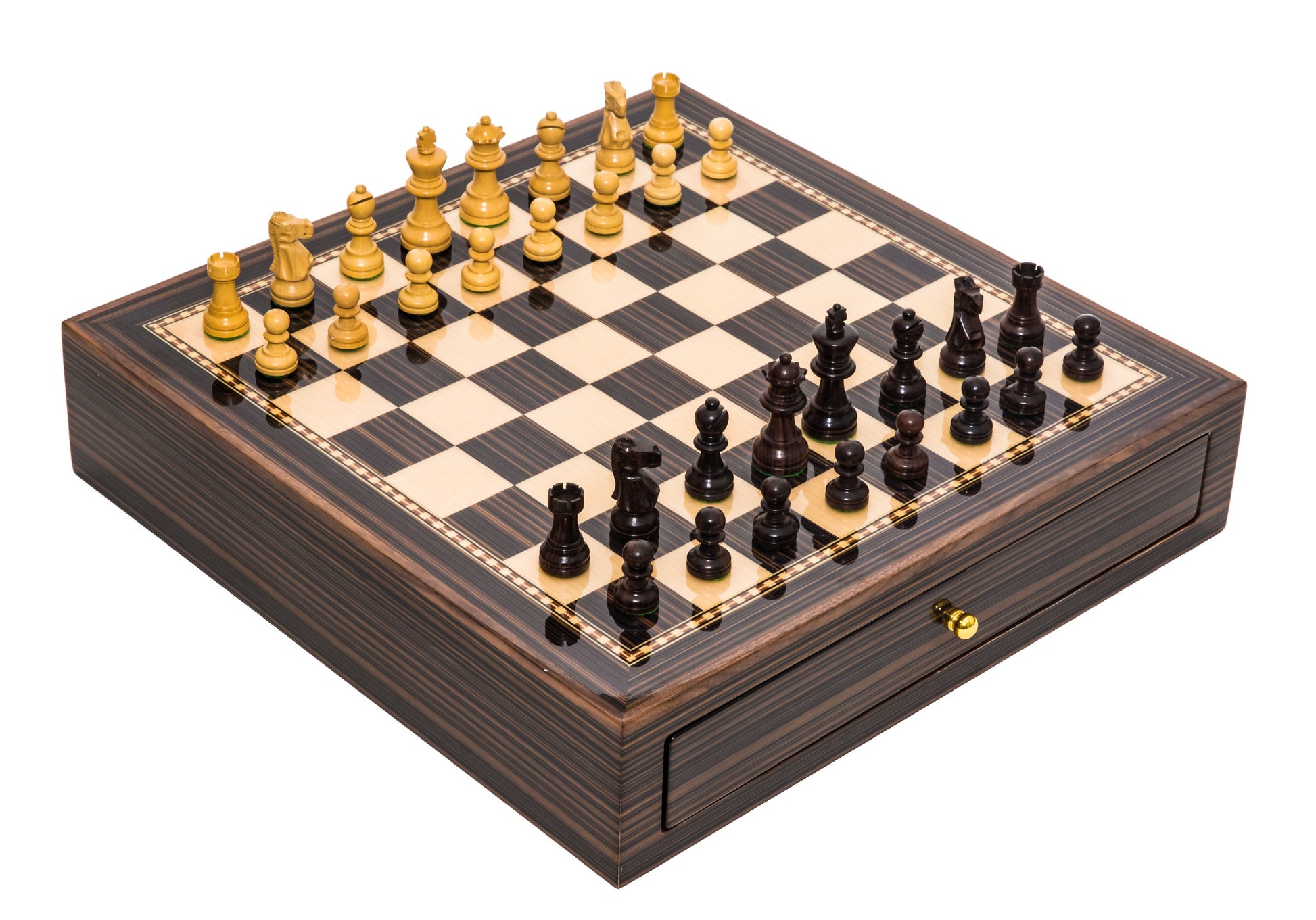 French Staunton Jr. Chessmen & 15.5 inch Deluxe Chess Board Case Chess Set