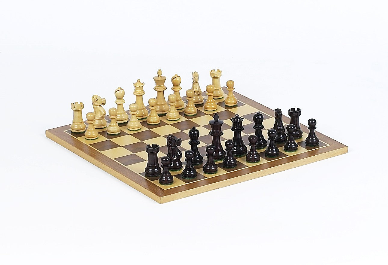 French Staunton Jr. Wood Chessmen & 12 inch Inlaid Wood Board Chess Set